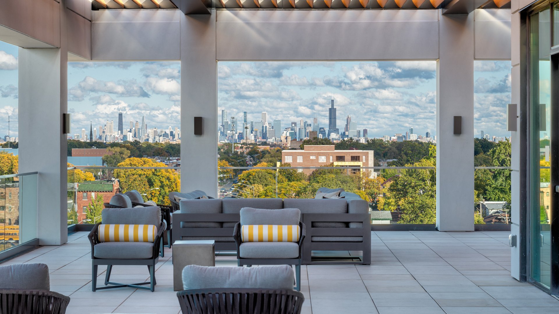 Oak Park Terrace with Chicago Skyline